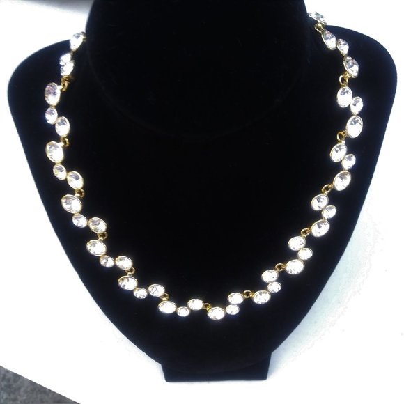 Rhinestone and Yellow Gold Plated Necklace16" -3" extension - Picture 2 of 6